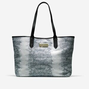 Cole Haan Huntly Lizard Print Leather Tote Shoulder Bag Neutral Neutral Pockets